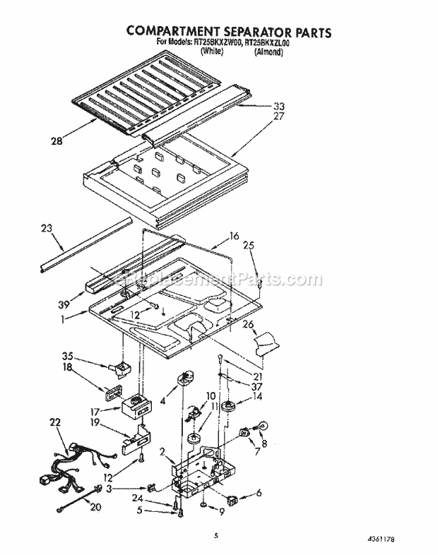 Roper RT25BKXZW00 Top Freezer Refrigerators* Compartment Separator Diagram