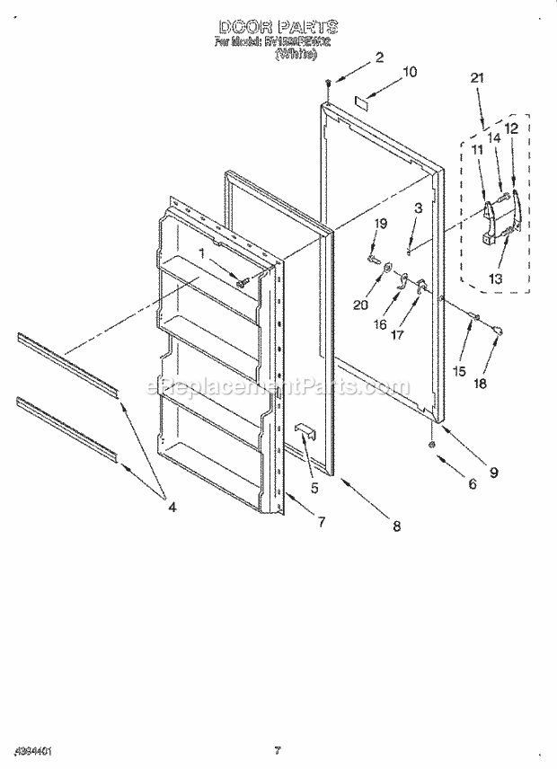 Roper RV1599REW02 Upright Vertical Freezer Door Diagram