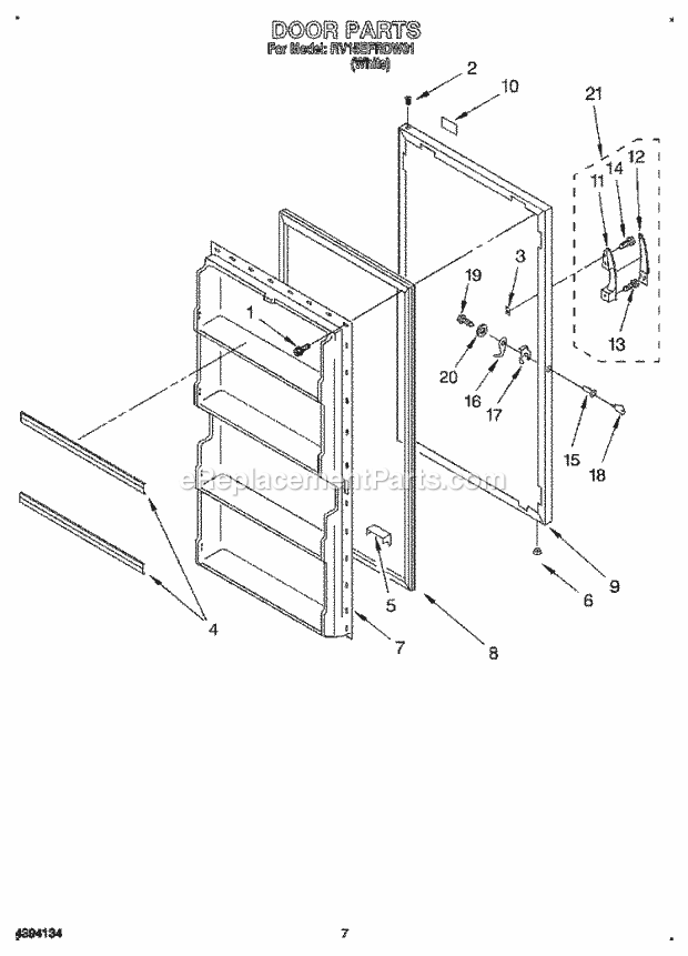 Roper RV15EFRDW01 Upright Refrigerators Door Diagram