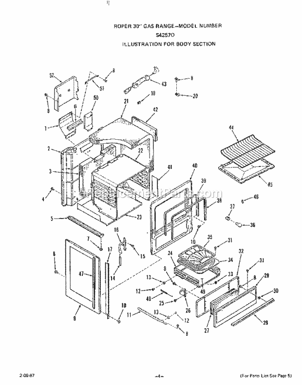 Roper S4257W0 Slide-In, Gas Slide-in Gas Range Burner Diagram