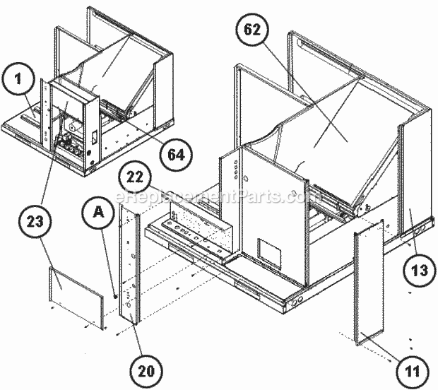 Ruud RACA13042AJT000AA Package Air Conditioners Control Access Panel, Evap Coil Diagram