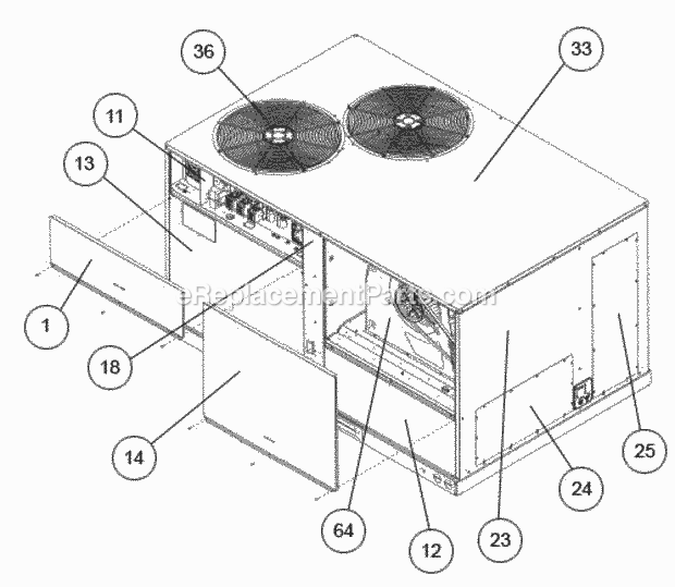 Ruud RACDZR090ACA000AAAC1 Package Air Conditioners - Commercial Access Panels - Front, Right Diagram