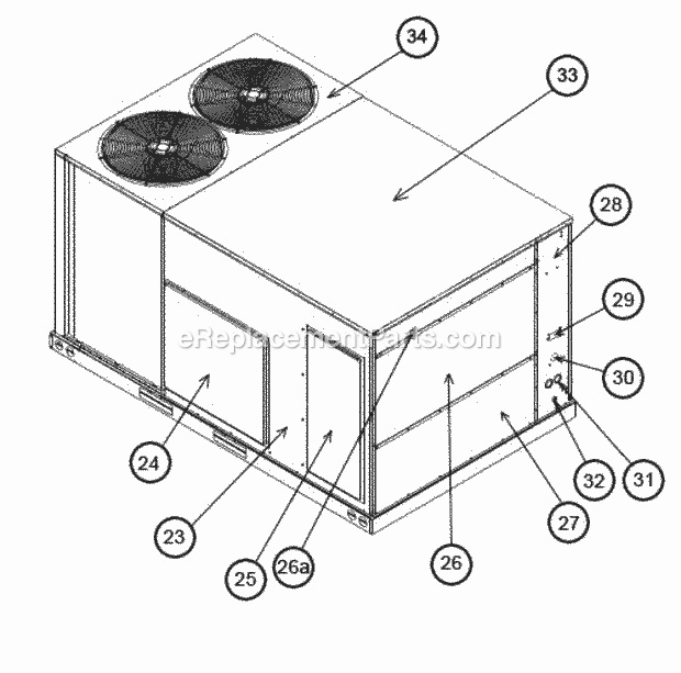 Ruud RJNL-B120DM000 Package Heat Pumps - Commercial Exterior - Back 090-120 Diagram