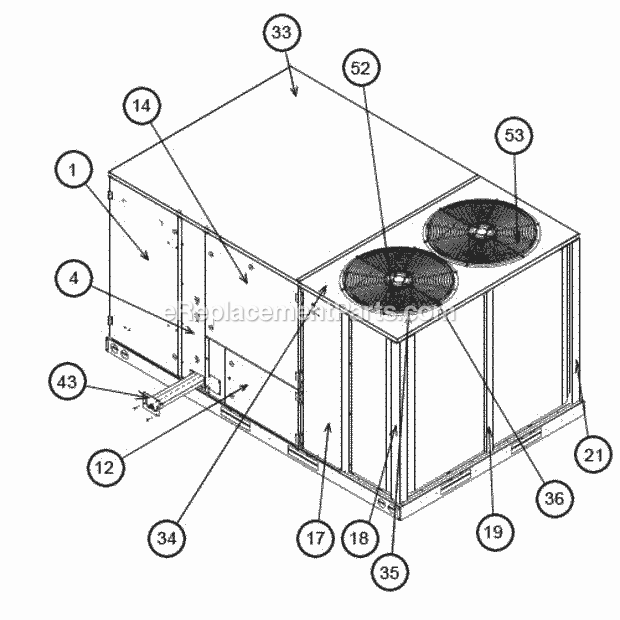 Ruud RJNL-B180CL000APF Package Heat Pumps - Commercial Exterior - Front 090-120 Diagram