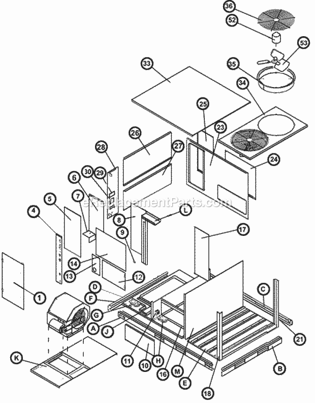 Ruud RJNL-C120CM000JEH Package Heat Pumps - Commercial Exploded View 090-120 Diagram