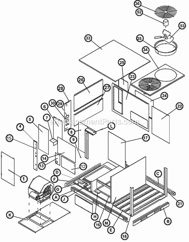 Ruud RKKL-B072YM13EAJA Package Gas-Electric - Commercial Exploded View 090-151 Diagram