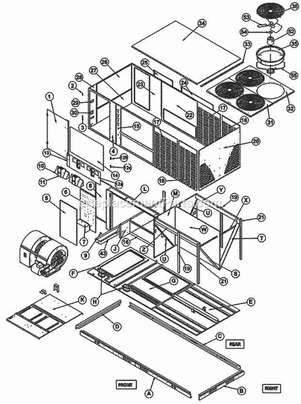 Ruud RKMB-A180DM35E Package Gas-Electric - Commercial Exploded View 180 240 Diagram