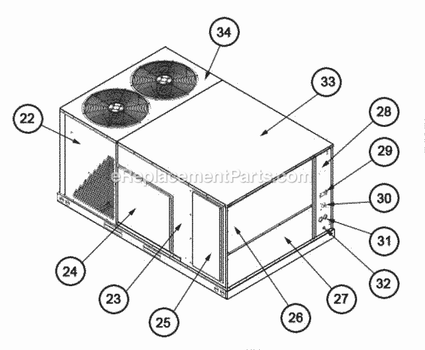 Ruud RKNL-B072CM15EBYF Package Gas-Electric - Commercial Exterior - Back 072-151 Diagram