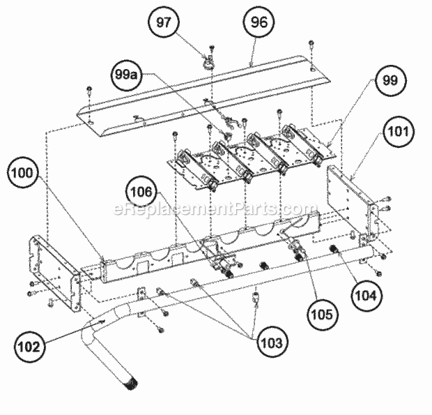 Ruud RKNL-G090CN22E Package Gas-Electric - Commercial One Piece Burner Assembly 036-060 Diagram