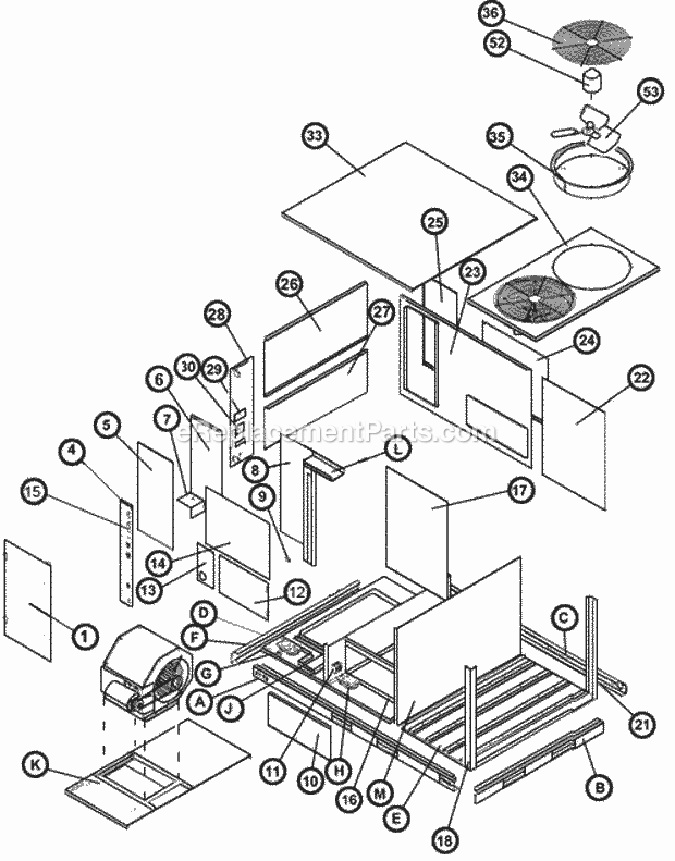 Ruud RLKL-B090DN000 Package Air Conditioners - Commercial Exploded View 090-151 Diagram