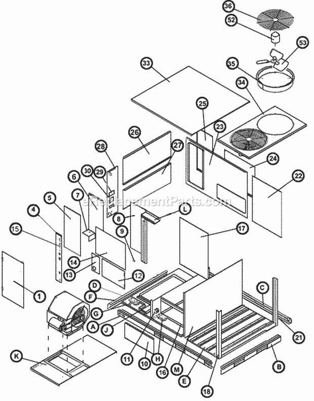 Ruud RLKL-B120CL040 Package Air Conditioners - Commercial Exploded View 090-151 Diagram