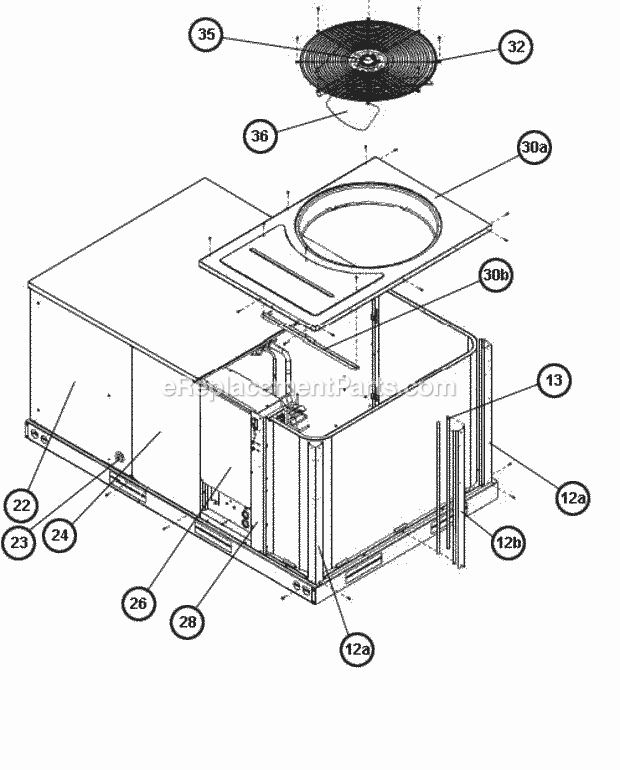 Ruud RLKN-B072CL000 Package Air Conditioners - Commercial Top Panel View Diagram