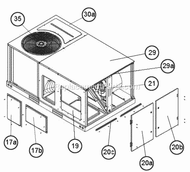 Ruud RLKN-B072CM015 Package Air Conditioners - Commercial End Panel View (Hinged Panels) Diagram