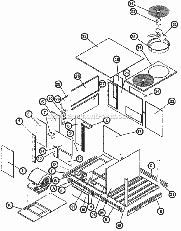 Ruud RLNL-C036DM000 Package Air Conditioners - Commercial Exploded View 072-151 Diagram