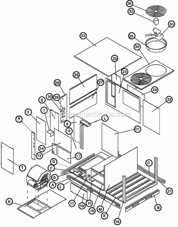 Ruud RLNL-G048CL020CZA Package Air Conditioners - Commercial Exploded View 090-151 Diagram