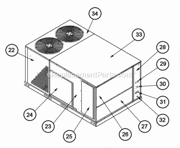 Ruud RLRL-C090DM000 Package Air Conditioners - Commercial Exterior - Back 090-120 Diagram
