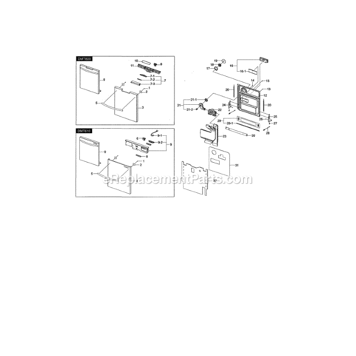 Samsung DMT610RHS (XAC-00) Dishwasher Door Assembly Diagram