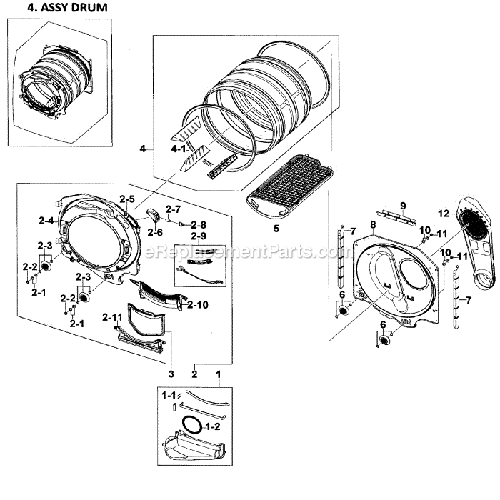 Samsung DV209AEW (XAA-01) Dryer Drum Assembly Diagram