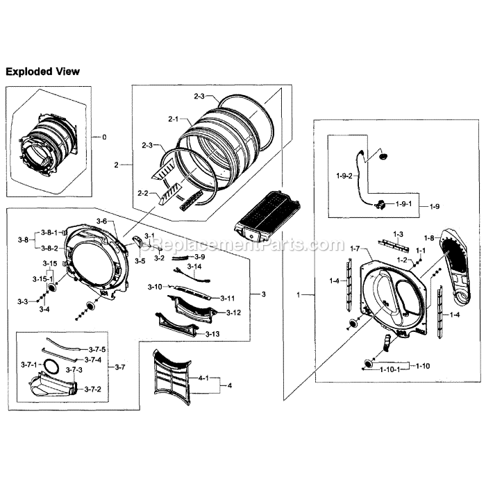 Samsung DV393ETPAWR (A1-01) Dryer Drum Assembly Diagram