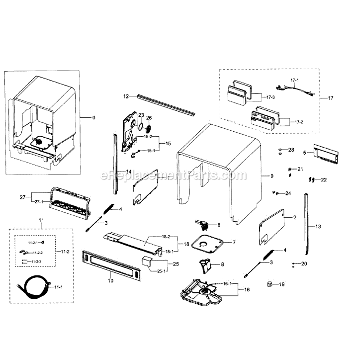 Samsung DW80J9945US (AA-01) Dishwasher Cabinet Diagram