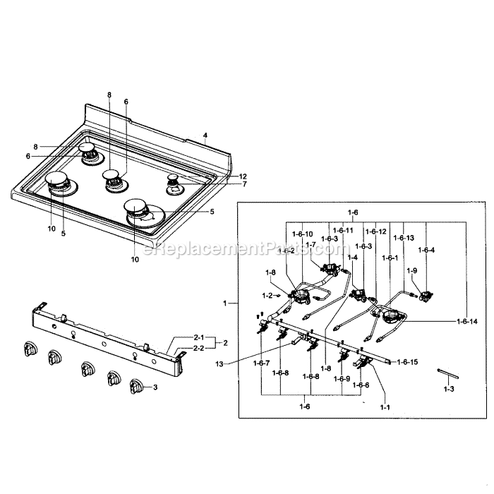 Samsung NX58F5300SS (AA-00) Gas Range Cooktop Diagram