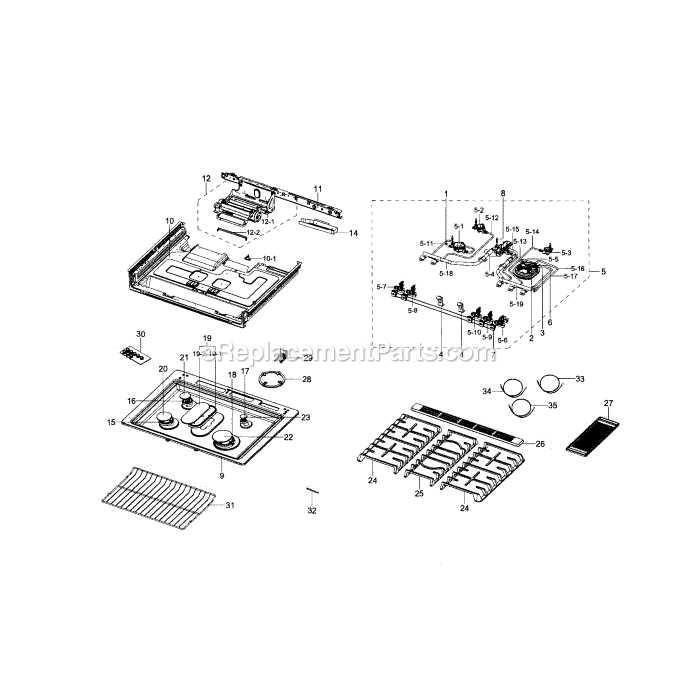 Samsung NX58H9950WS (AA-00) Gas Range Cooktop Assembly Diagram