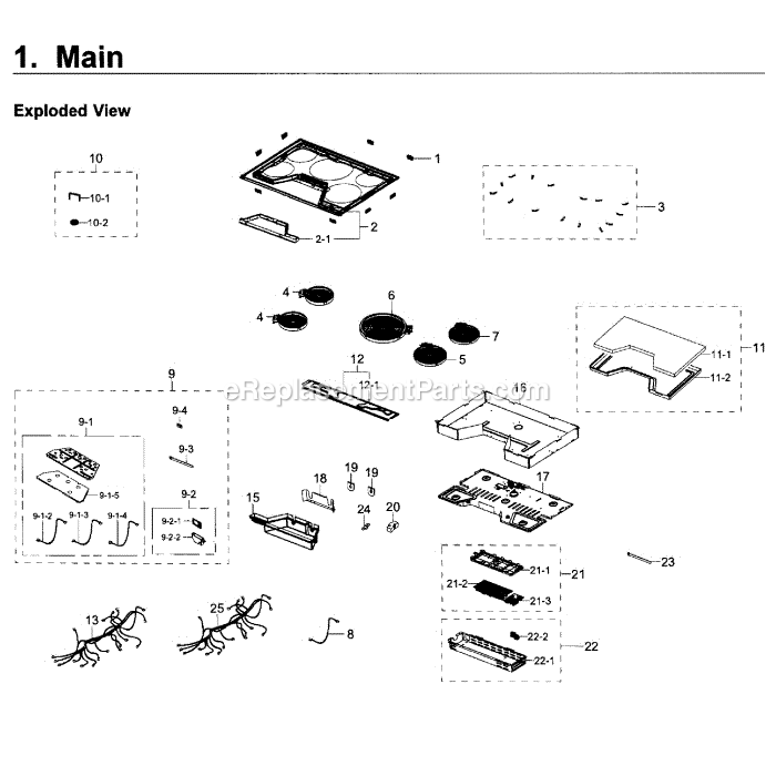Samsung NZ30K7570RG (AA-00) Electric Cooktop Main Assembly Diagram