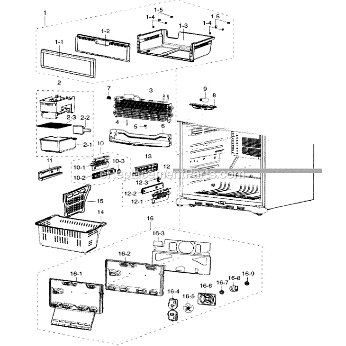 Samsung RF217ABPN (XAA-00) Refrigerator Freezer Diagram