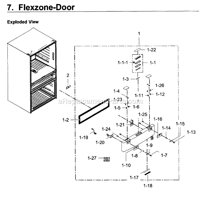 Samsung RF22KREDBSG (AA-00) Refrigerator Flexzone Door Diagram