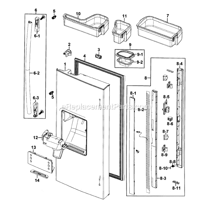 Samsung RF267HERS (XAA-01) Refrigerator Door Left Diagram