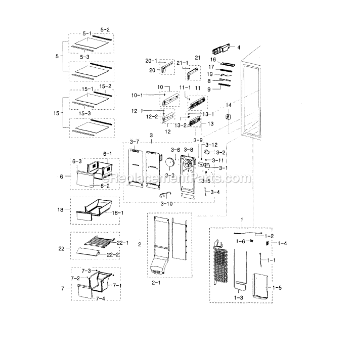 Samsung RH22H9010SR (AA-00) Refrigerator Freezer Diagram