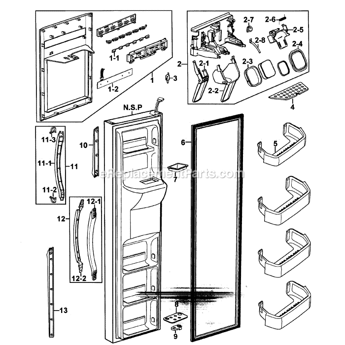 Samsung RS2630SW (XAA-00) Refrigerator Left Door Diagram