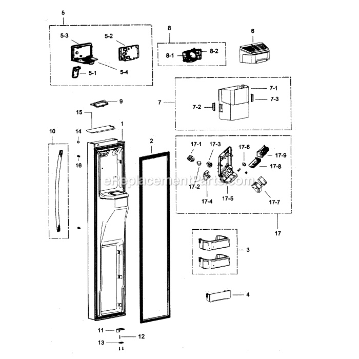 Samsung RSG307AABP (XAA-01) Refrigerator Left Door Diagram