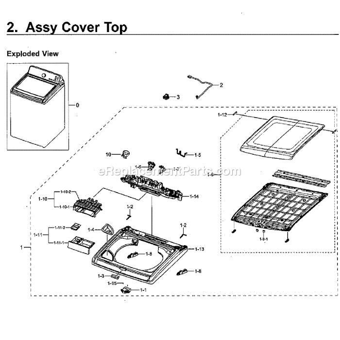 Samsung WA40J3000AW (AA-11) Washer Cover Top Diagram