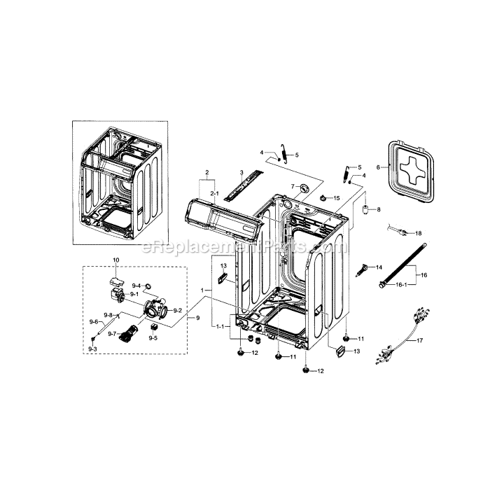 Samsung WF210ANW (XAA-04) Washer Frame And Cover Diagram