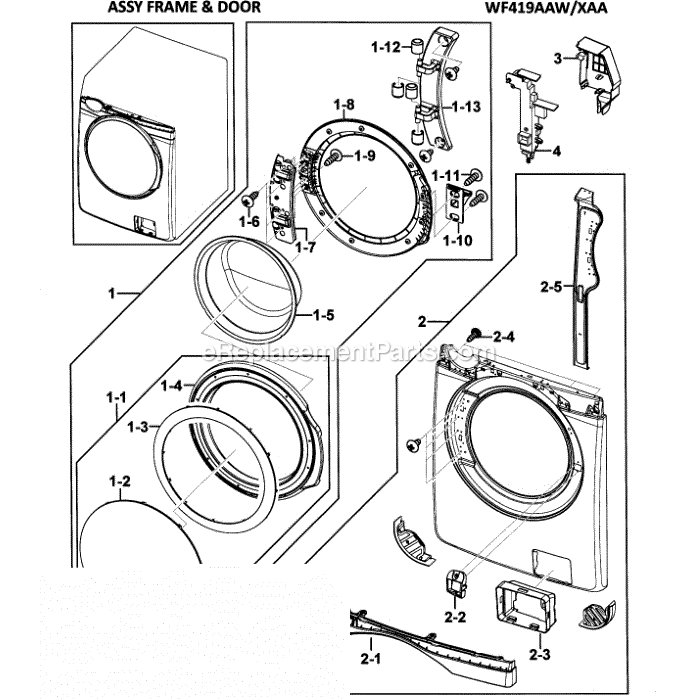 Samsung WF419AAW (XAA-00) Washer Door Assembly Diagram