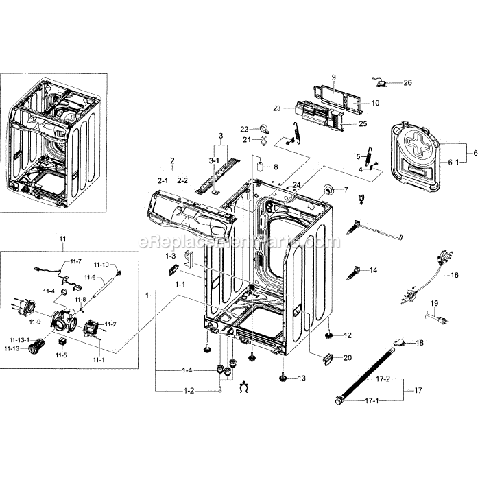 Samsung WF45H6300AW (A2-01) Washer Frame Section Diagram
