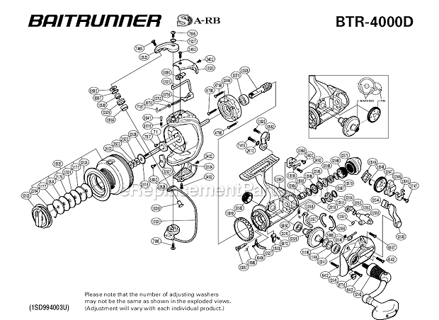 Shimano BTR-4000D Baitrunner Spinning Reel OEM Replacement Parts From
