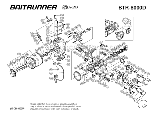 Shimano BTR-8000D Baitrunner Spinning Reel OEM Replacement Parts From