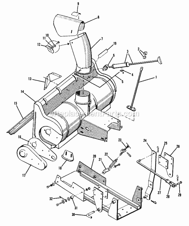 Simplicity 1600153 312, 12Hp Tractor Snowthrower Housing Hitch  Spout Group (1505I55) Diagram