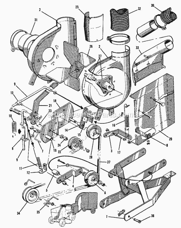 Simplicity 1600154 312D, 12Hp Tractor Vacuum Collector Hitch Blower  Adapter Group (1505I53) Diagram