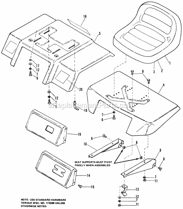 Simplicity 1690176 4208, 8Hp Gear W36In Mower And Seat  Deck Seat Group (4008-4108-4208) Diagram