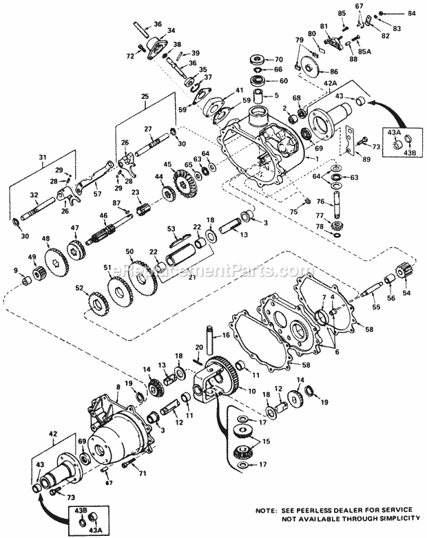 Simplicity 1690207 4108, 8Hp Gear W36In Mower Transaxle Model No 657 Diagram