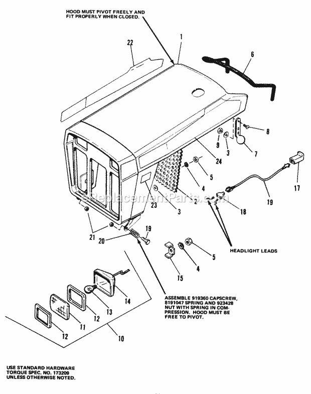 Simplicity 1690216 712S Tractor Hood  Light Group Diagram