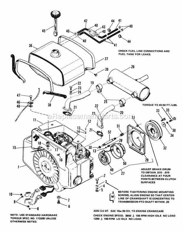 Simplicity 1690231 720, 19.5Hp Hydro Tractor Engine Front Clutch  Fuel Group Diagram