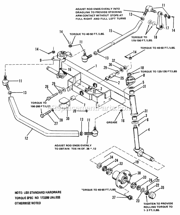 Simplicity 1690231 720, 19.5Hp Hydro Tractor Front Axle Group Diagram