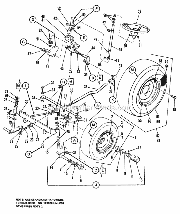 Simplicity 1690233 7013S, 13Hp And 42In Rotary Mo Wheel Axle  Steering Group Diagram