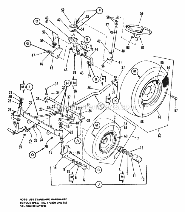 Simplicity 1690334 7010, 10Hp 6-Speed And 42In Ro Wheel Axle  Steering Group (7010  7016) Diagram