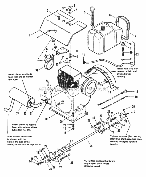 Simplicity 1690473 7112 Garden Tractor Engine Exhaust  Drive Shaft Group - 7112 Early Models Diagram