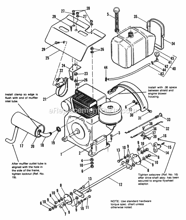 Simplicity 1690486 Garden Tractor Engine Exhaust  Drive Shaft Group - 7116 Diagram